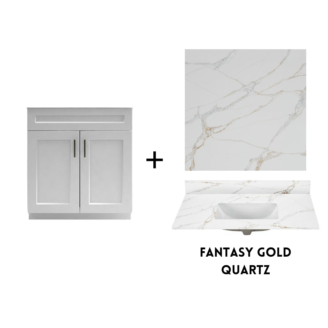 RTA White Shaker 30" Freestanding Bathroom Vanity Sink Base with Optional Quartz or Ceramic Countertop