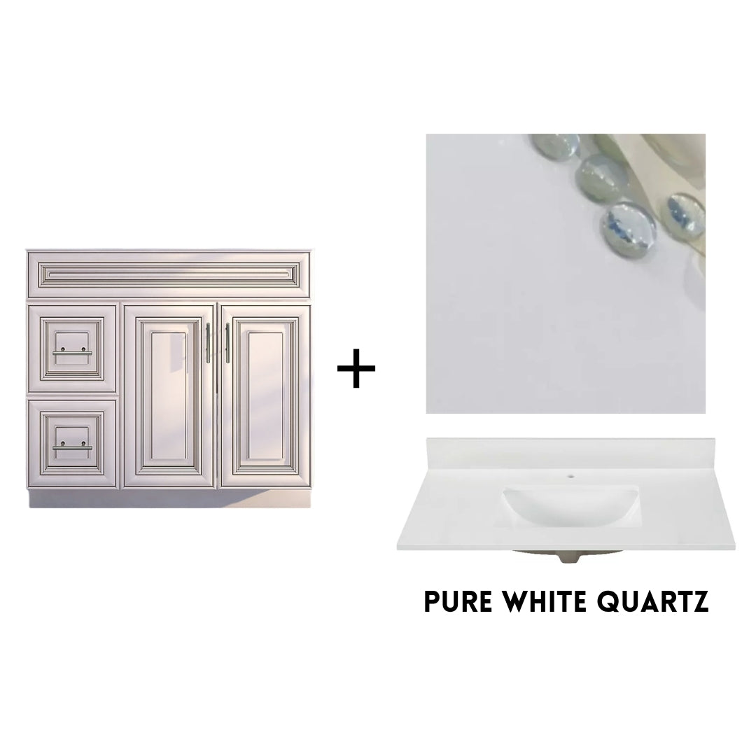 RTA Antique White Raised Panel Shaker 36" Freestanding Bathroom Vanity Combo Base with Optional Quartz or Ceramic Countertop