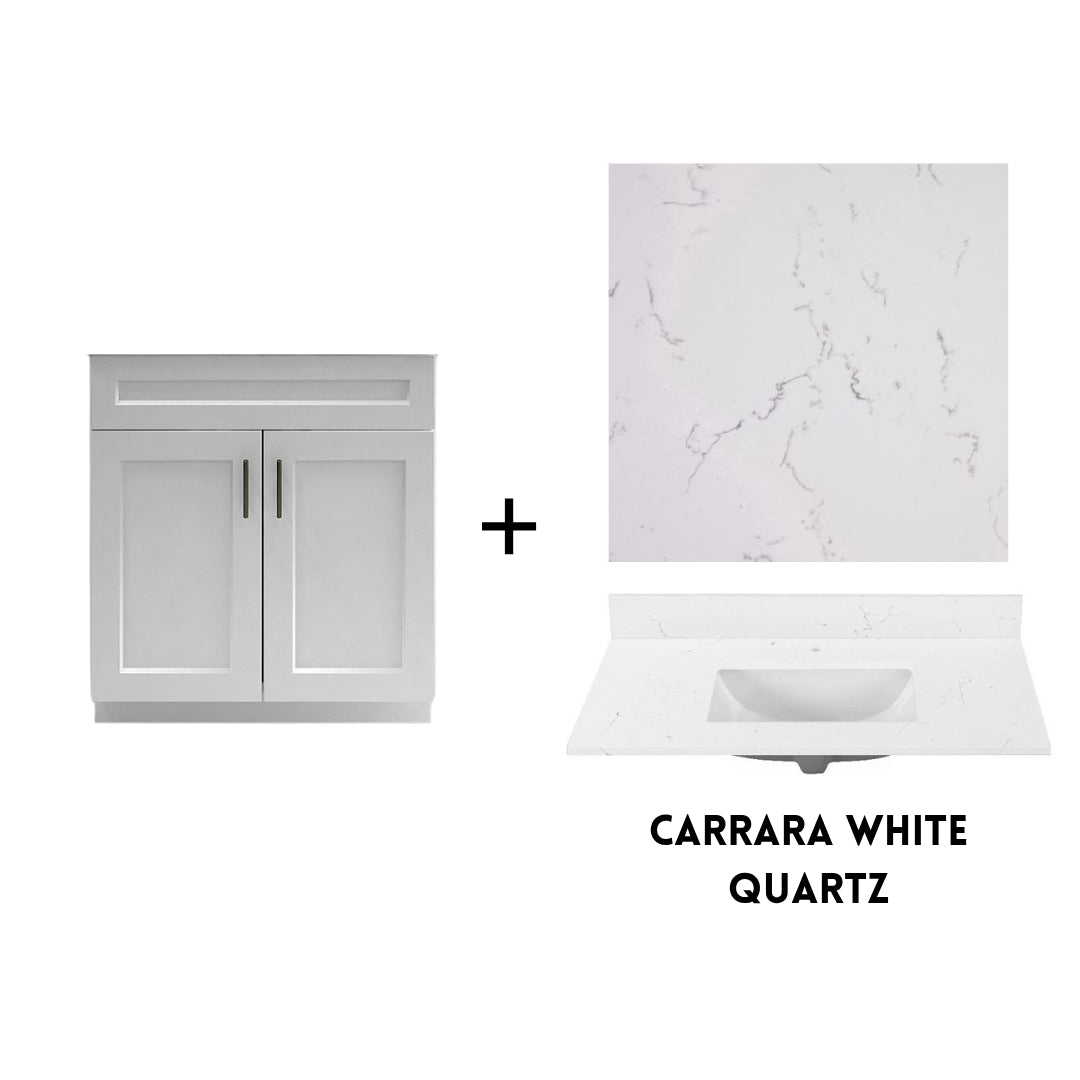 RTA White Shaker 30" Freestanding Bathroom Vanity Sink Base with Optional Quartz or Ceramic Countertop