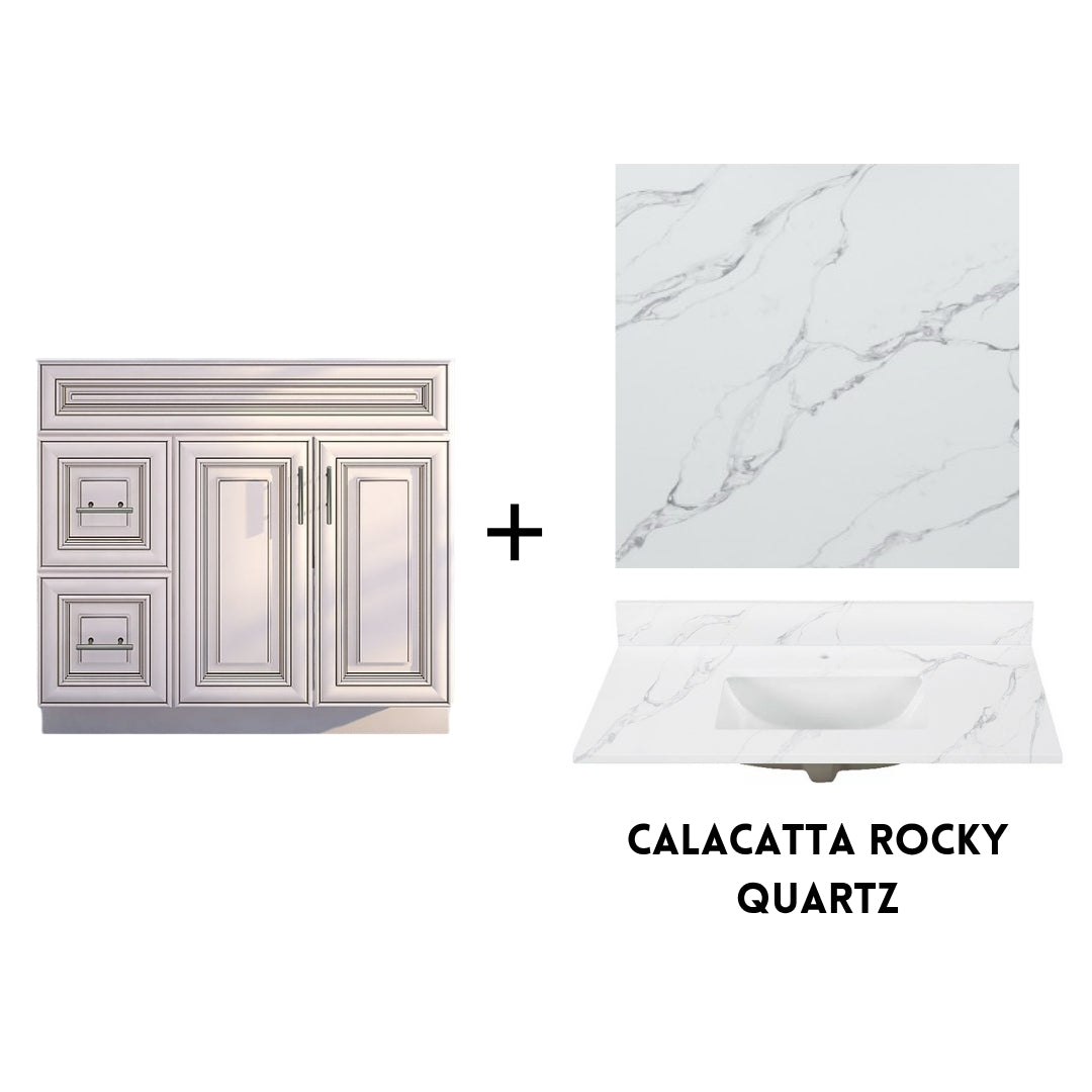 RTA Antique White Raised Panel Shaker 36" Freestanding Bathroom Vanity Combo Base with Optional Quartz or Ceramic Countertop