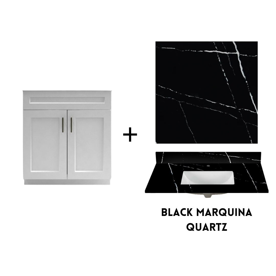 RTA White Shaker 30" Freestanding Bathroom Vanity Sink Base with Optional Quartz or Ceramic Countertop
