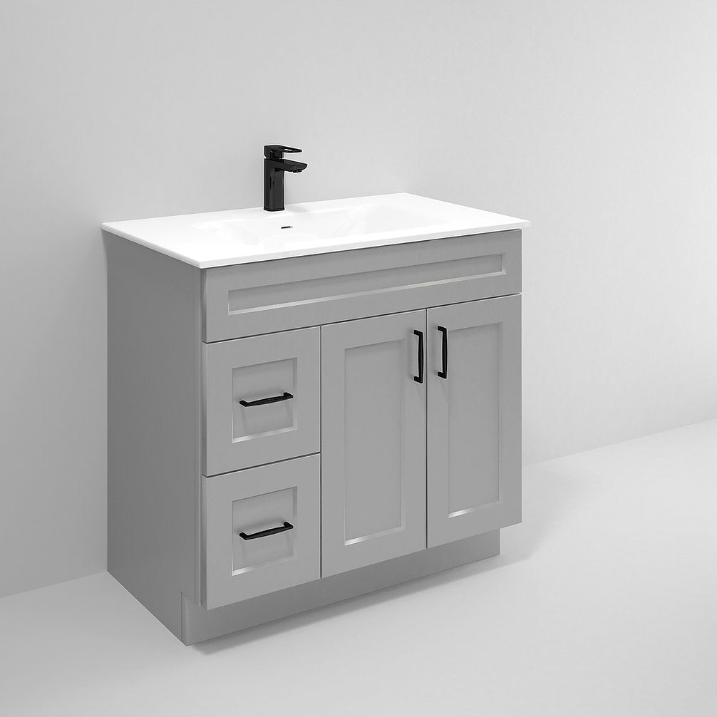 RTA Light Grey Shaker 36" Freestanding Bathroom Vanity Combo Base with Optional Quartz or Ceramic Countertop