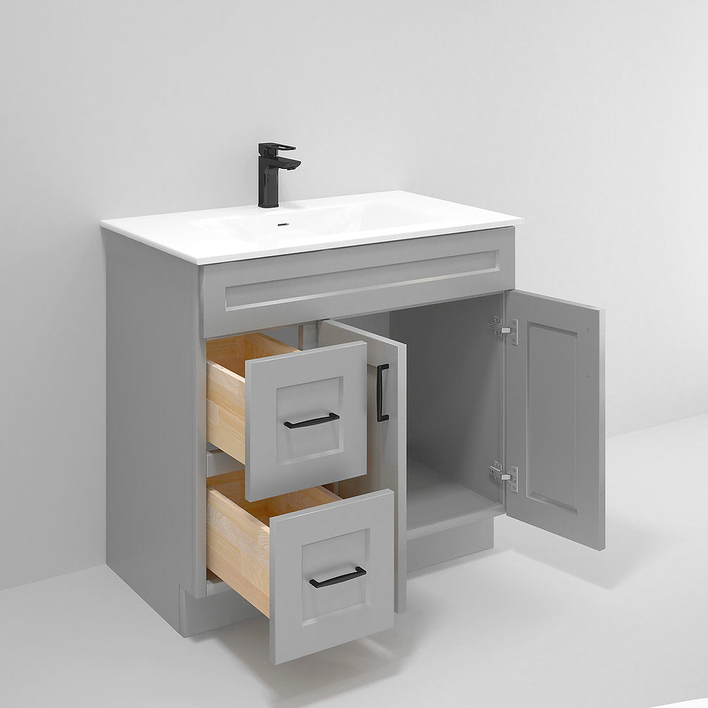 RTA Light Grey Shaker 36" Freestanding Bathroom Vanity Combo Base with Optional Quartz or Ceramic Countertop
