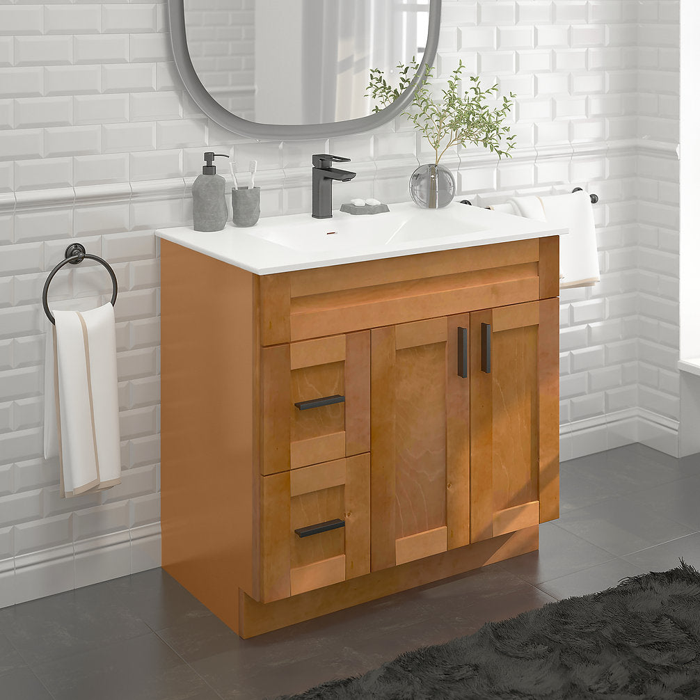 RTA Maple Shaker 36" Freestanding Bathroom Vanity Combo Base with Optional Quartz or Ceramic Countertop
