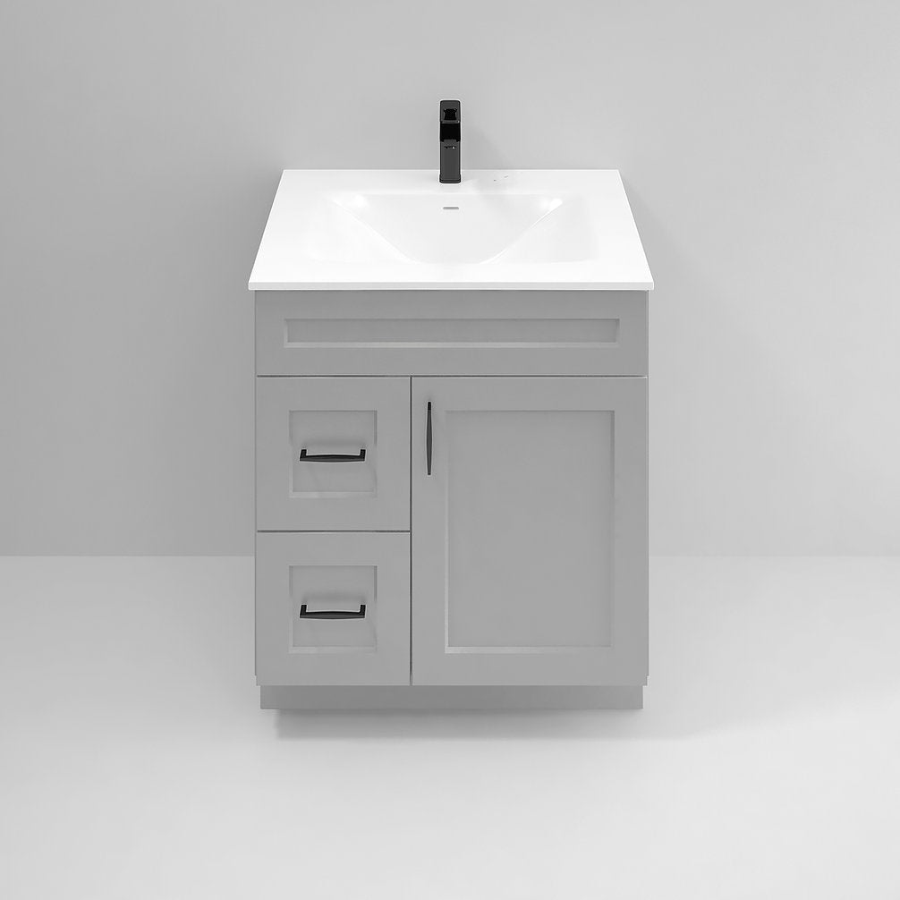 RTA Light Grey Shaker 30" Freestanding Bathroom Vanity Combo Base with Optional Quartz or Ceramic Countertop