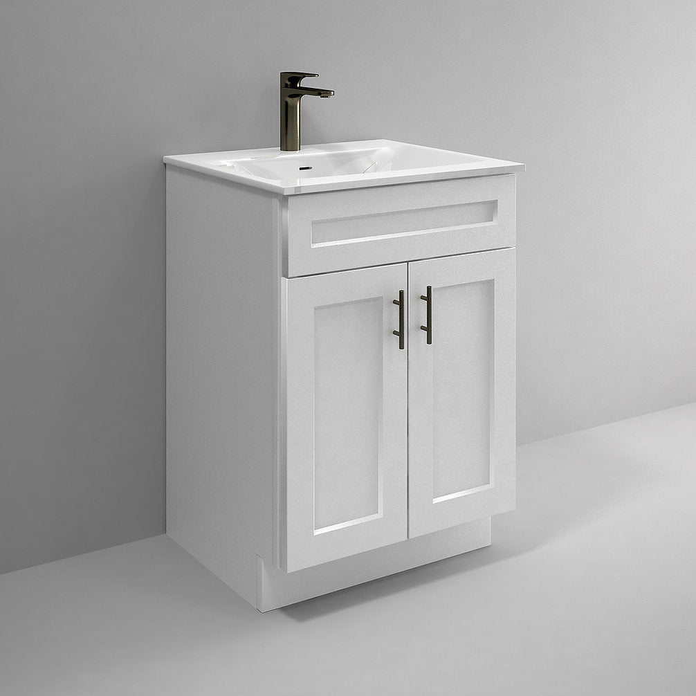 RTA White Shaker 24" Freestanding Bathroom Vanity Sink Base with Optional Quartz or Ceramic Countertop