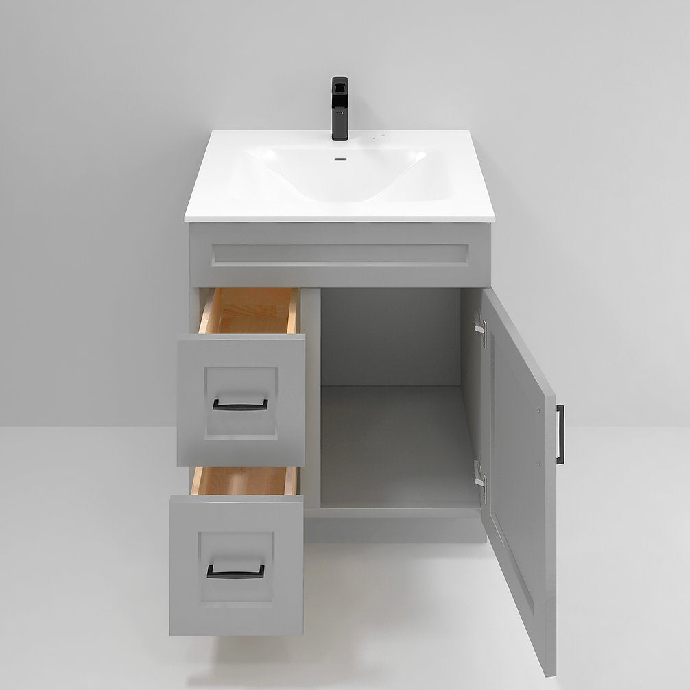 RTA Light Grey Shaker 30" Freestanding Bathroom Vanity Combo Base with Optional Quartz or Ceramic Countertop