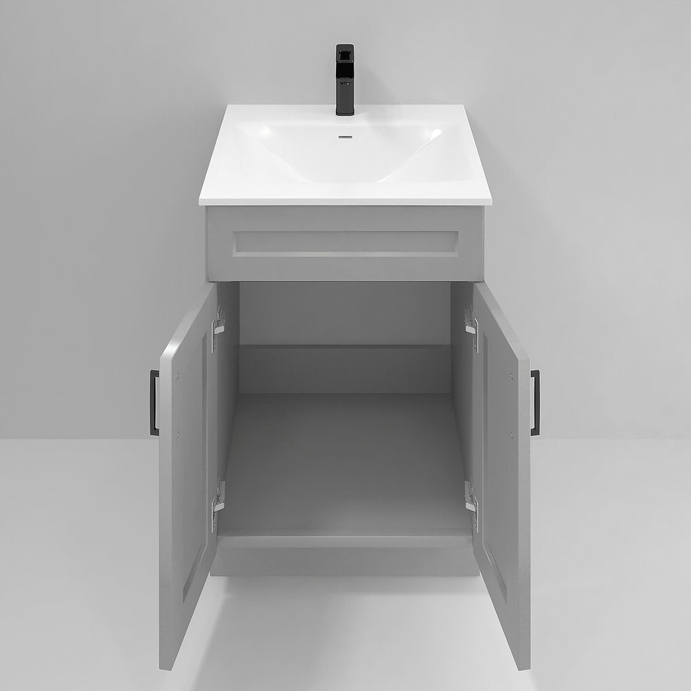 RTA Light Grey Shaker 24" Freestanding Bathroom Vanity Sink Base with Optional Quartz or Ceramic Countertop