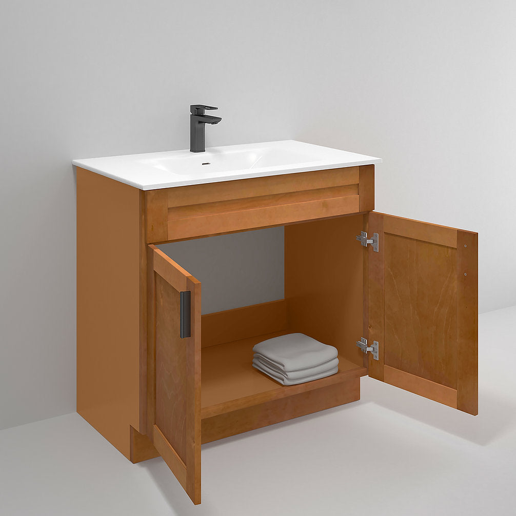 RTA Maple Shaker 36" Freestanding Bathroom Vanity Sink Base with Optional Quartz or Ceramic Countertop