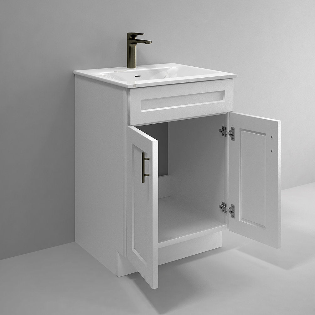 RTA White Shaker 24" Freestanding Bathroom Vanity Sink Base with Optional Quartz or Ceramic Countertop