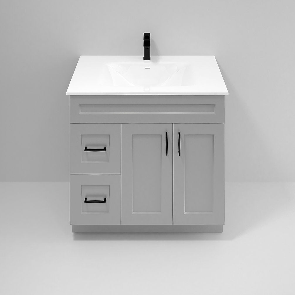 RTA Light Grey Shaker 36" Freestanding Bathroom Vanity Combo Base with Optional Quartz or Ceramic Countertop
