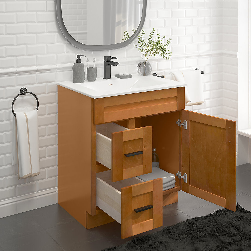 RTA Maple Shaker 30" Freestanding Bathroom Vanity Combo Base with Optional Quartz or Ceramic Countertop
