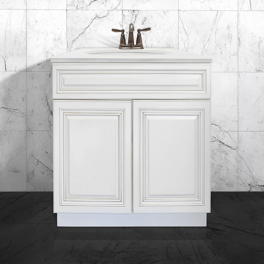RTA Antique White Raised Panel 30" Freestanding Bathroom Vanity Sink Base with Optional Quartz or Ceramic Countertop
