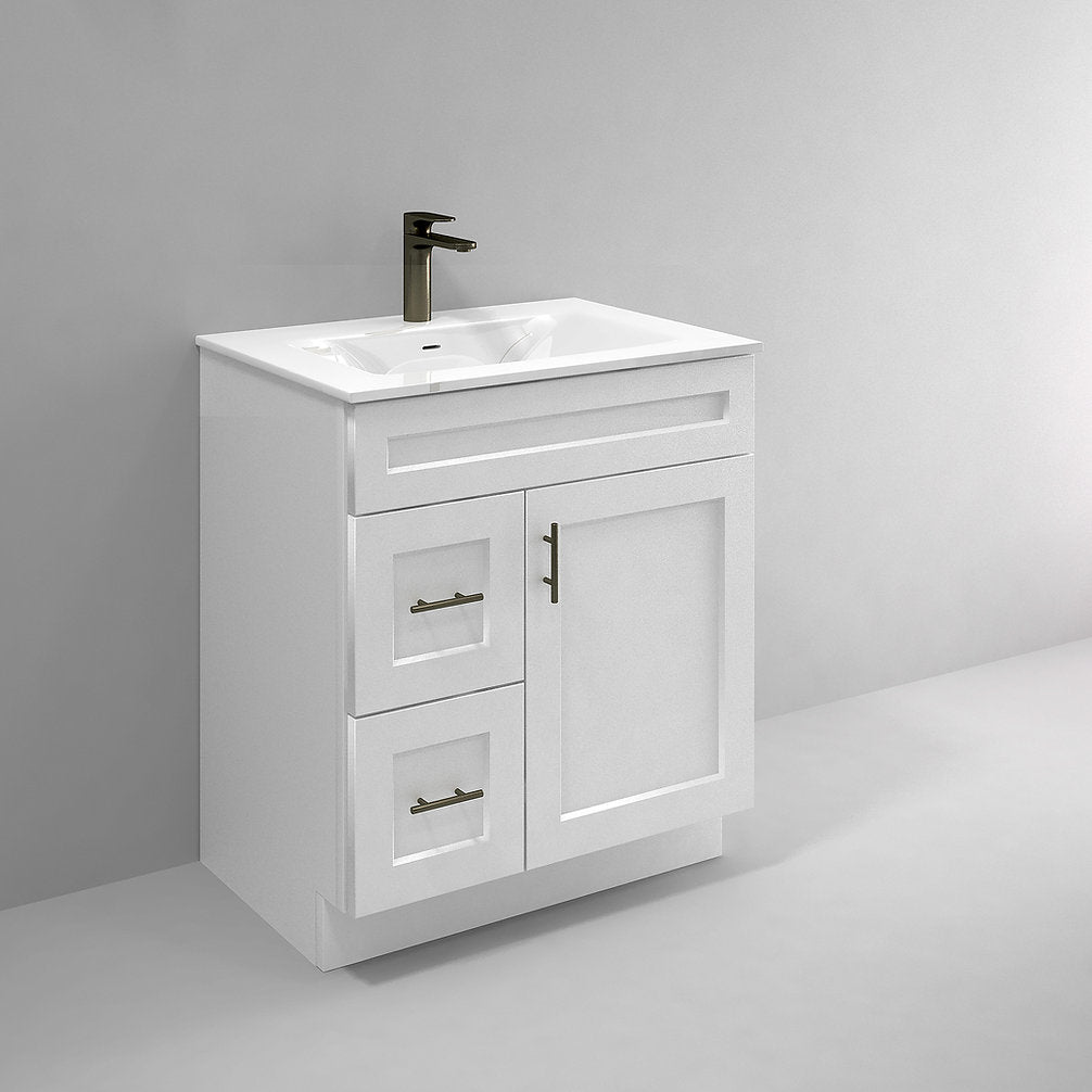 RTA White Shaker 30" Freestanding Bathroom Vanity Combo Base with Optional Quartz or Ceramic Countertop