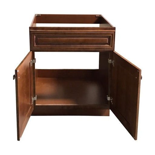 RTA Maple Walnut Raised Panel 30" Freestanding Bathroom Vanity Sink Base with Optional Quartz or Ceramic Countertop