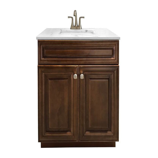 RTA Maple Walnut Raised Panel 24" Freestanding Bathroom Vanity Sink Base with Optional Quartz or Ceramic Countertop