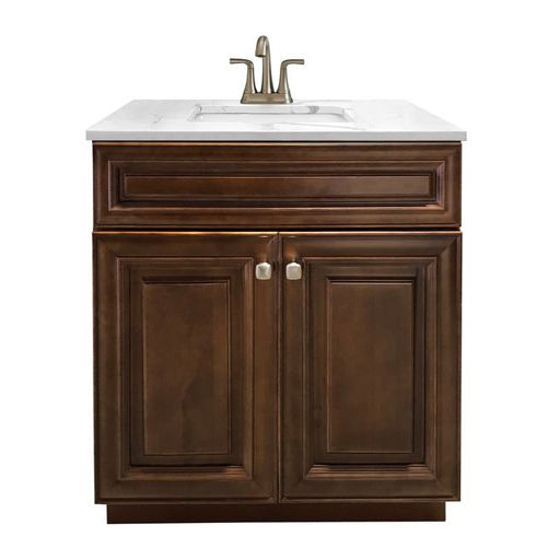 RTA Maple Walnut Raised Panel 30" Freestanding Bathroom Vanity Sink Base with Optional Quartz or Ceramic Countertop