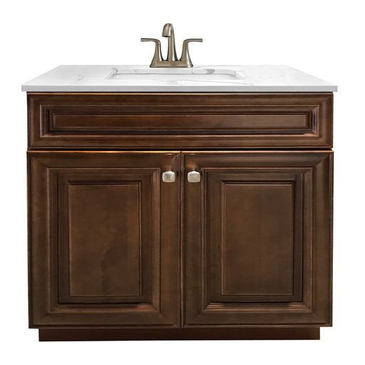 RTA Maple Walnut Raised Panel 36" Freestanding Bathroom Vanity Sink Base with Optional Quartz or Ceramic Countertop
