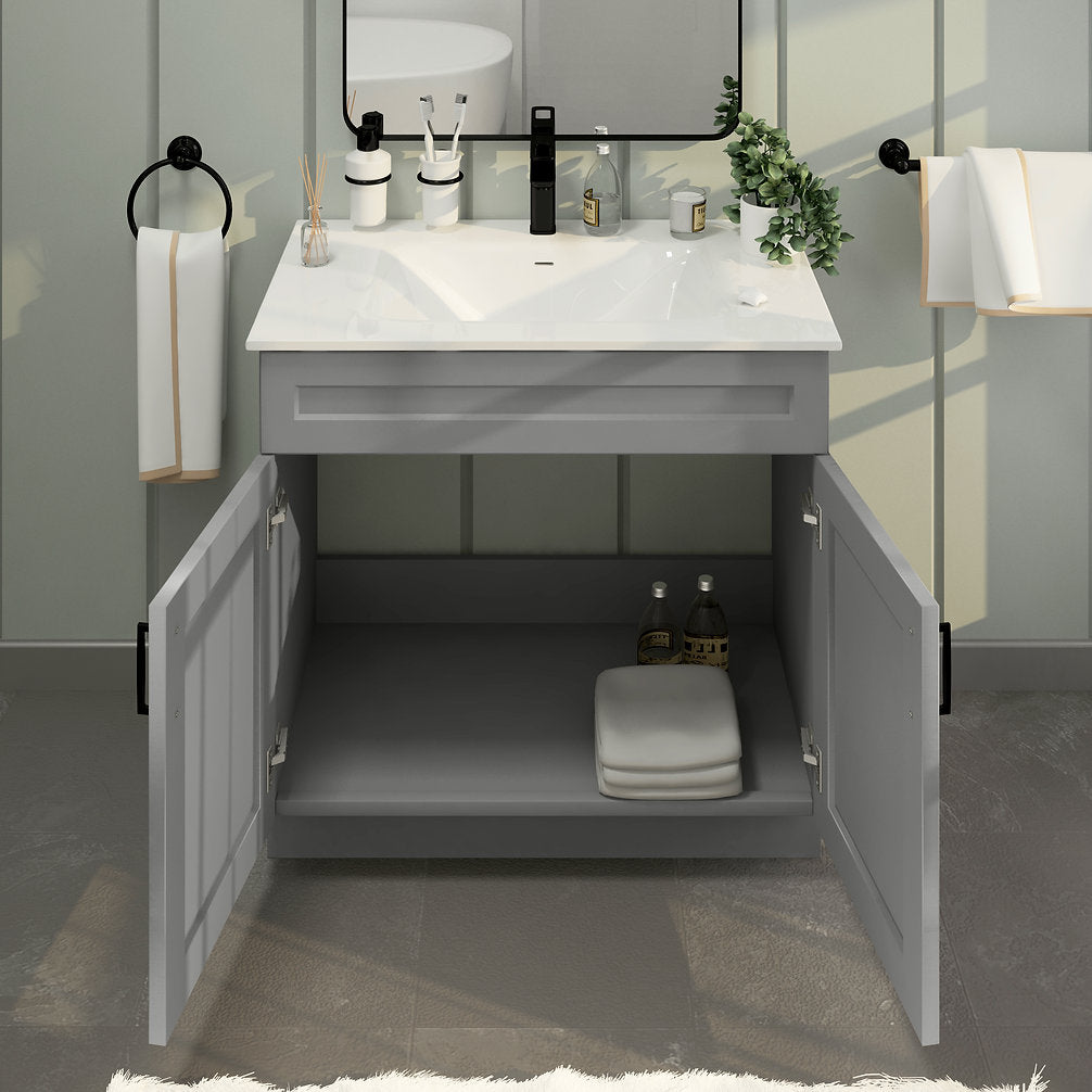 RTA Light Grey Shaker 36" Freestanding Bathroom Vanity Sink Base with Optional Quartz or Ceramic Countertop