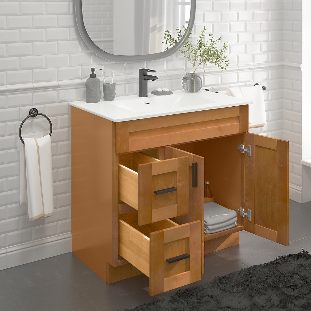 RTA Maple Shaker 36" Freestanding Bathroom Vanity Combo Base with Optional Quartz or Ceramic Countertop