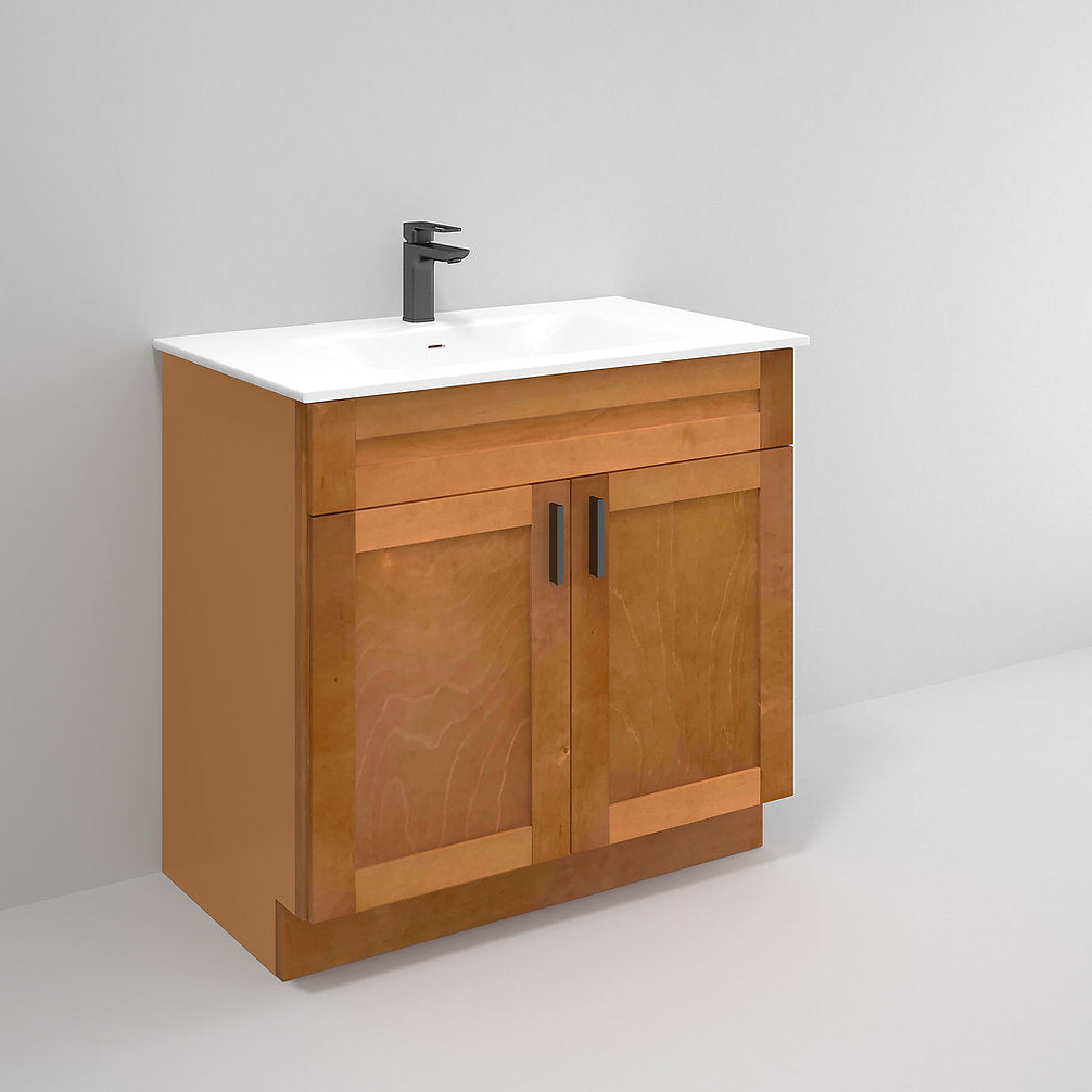 RTA Maple Shaker 36" Freestanding Bathroom Vanity Sink Base with Optional Quartz or Ceramic Countertop
