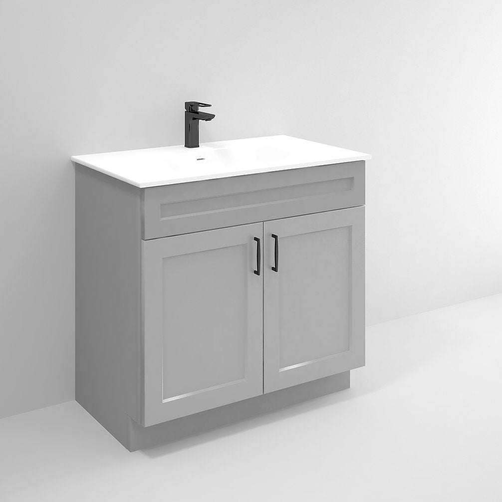 RTA Light Grey Shaker 36" Freestanding Bathroom Vanity Sink Base with Optional Quartz or Ceramic Countertop