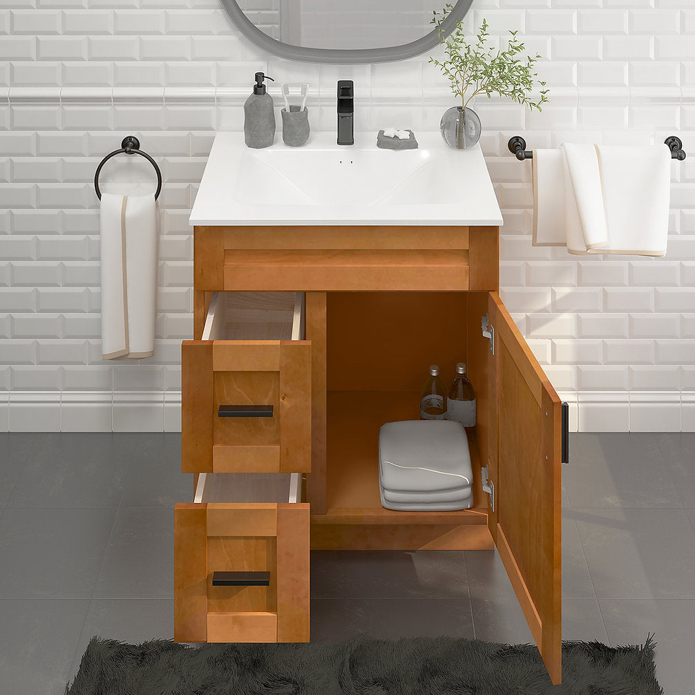 RTA Maple Shaker 30" Freestanding Bathroom Vanity Combo Base with Optional Quartz or Ceramic Countertop