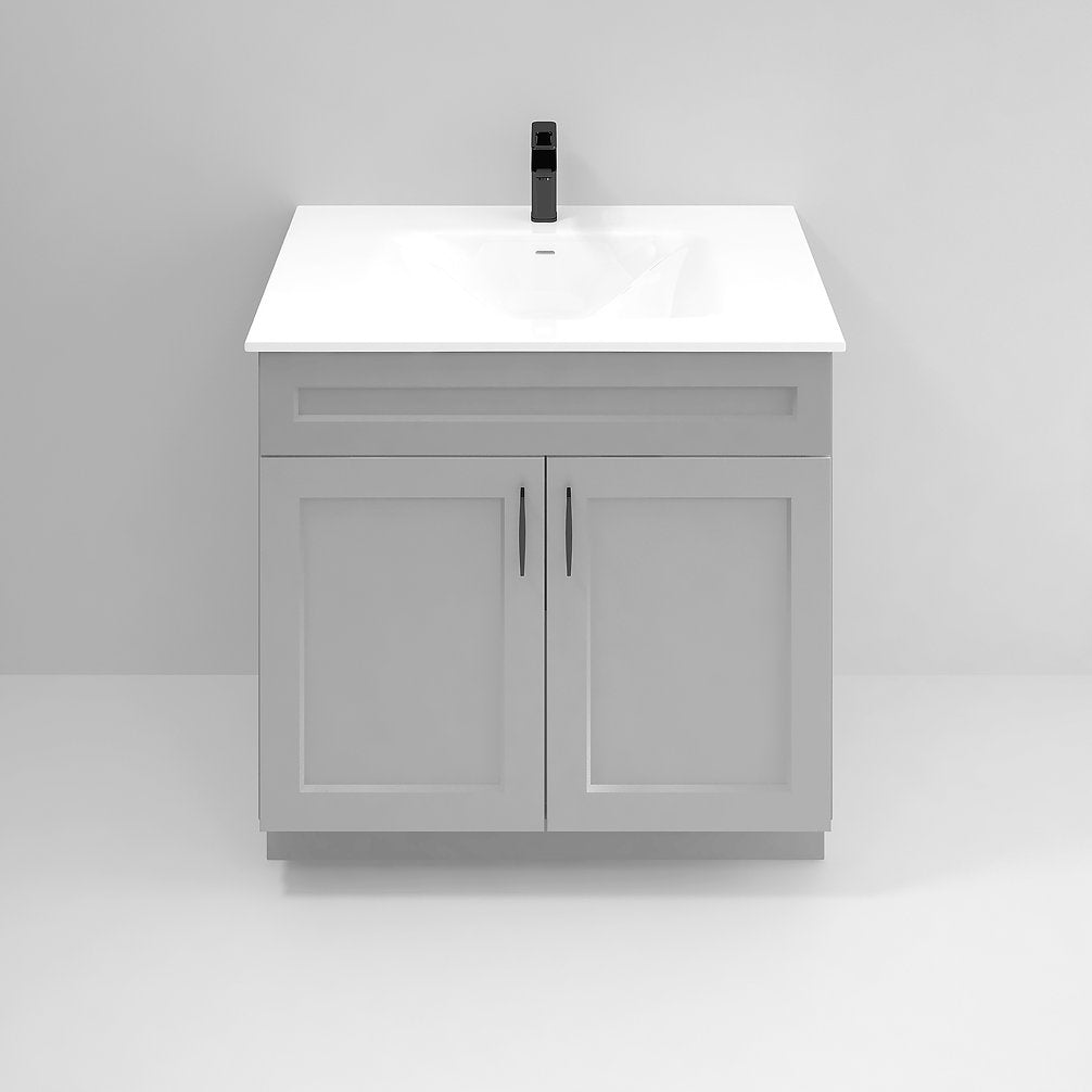 RTA Light Grey Shaker 36" Freestanding Bathroom Vanity Sink Base with Optional Quartz or Ceramic Countertop