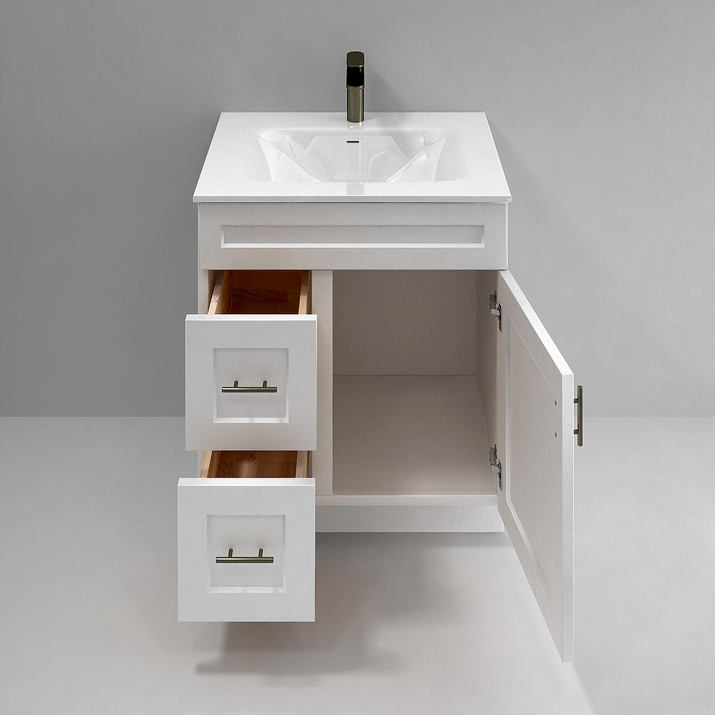 RTA White Shaker 30" Freestanding Bathroom Vanity Combo Base with Optional Quartz or Ceramic Countertop
