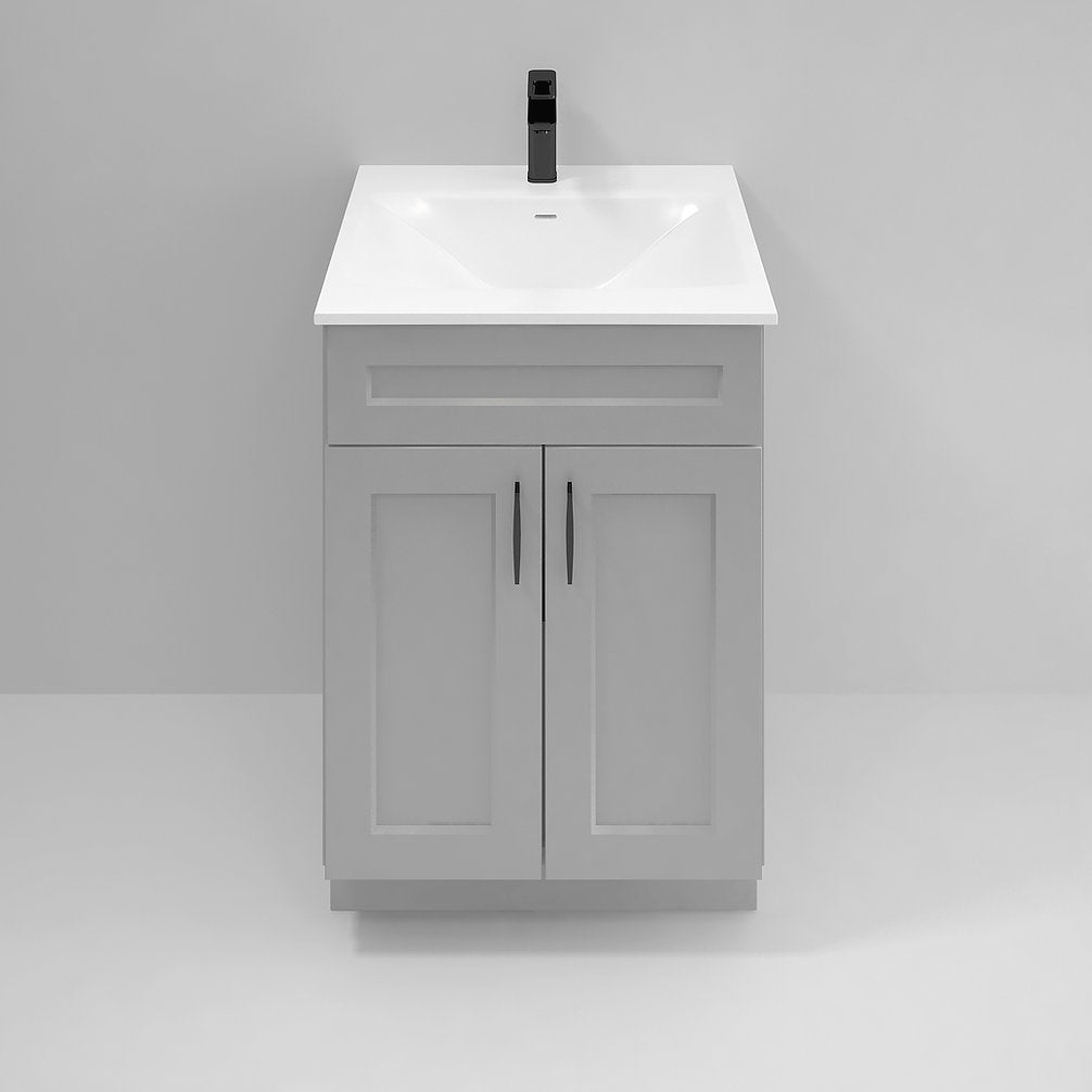 RTA Light Grey Shaker 24" Freestanding Bathroom Vanity Sink Base with Optional Quartz or Ceramic Countertop