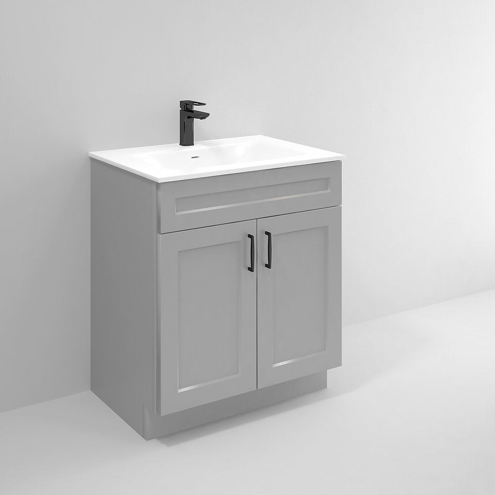 RTA Light Grey Shaker 30" Freestanding Bathroom Vanity Sink Base with Optional Quartz or Ceramic Countertop