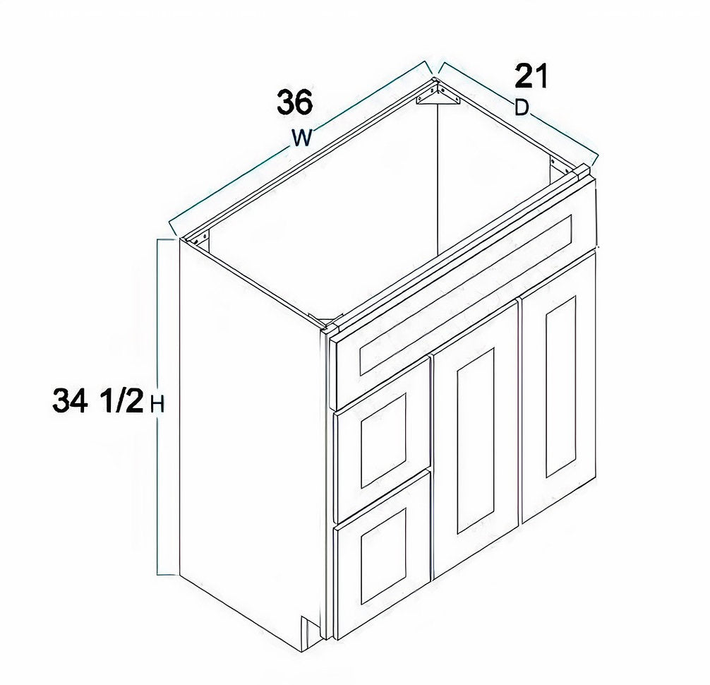 RTA Antique White Raised Panel Shaker 36" Freestanding Bathroom Vanity Combo Base with Optional Quartz or Ceramic Countertop