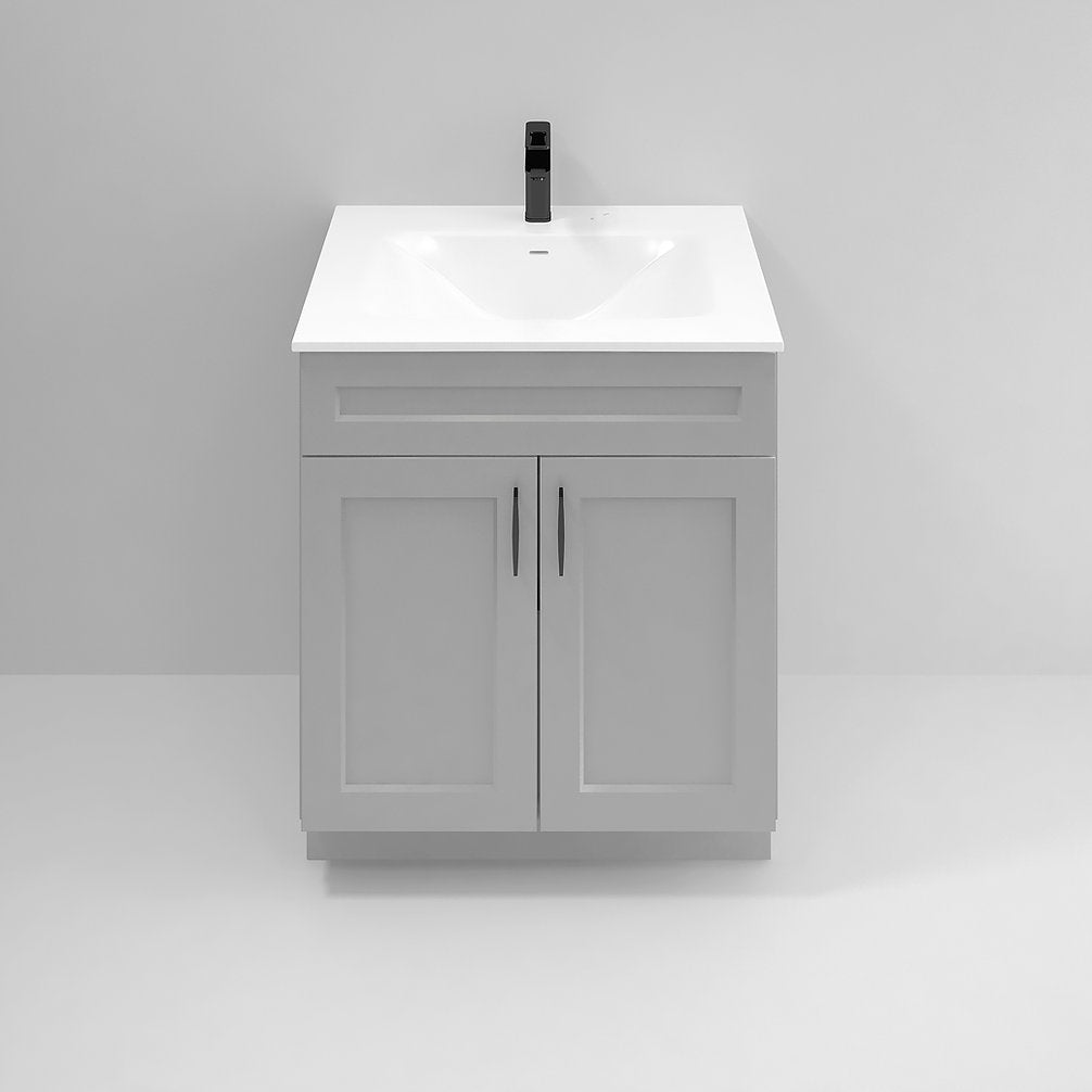 RTA Light Grey Shaker 30" Freestanding Bathroom Vanity Sink Base with Optional Quartz or Ceramic Countertop