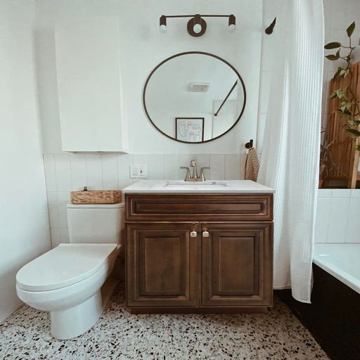 RTA Maple Walnut Raised Panel 36" Freestanding Bathroom Vanity Sink Base with Optional Quartz or Ceramic Countertop