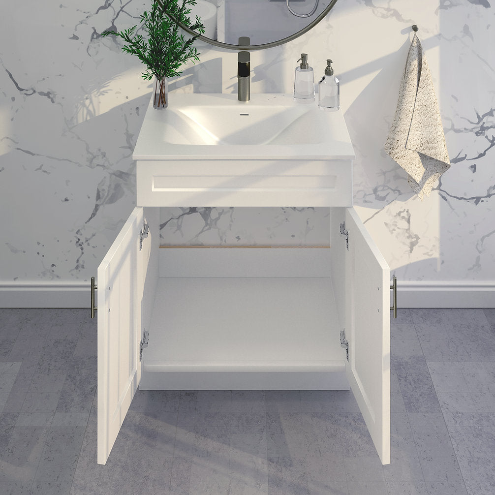 RTA White Shaker 30" Freestanding Bathroom Vanity Sink Base with Optional Quartz or Ceramic Countertop