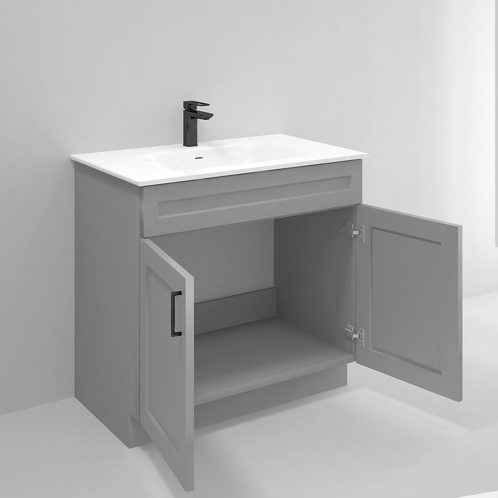 RTA Light Grey Shaker 36" Freestanding Bathroom Vanity Sink Base with Optional Quartz or Ceramic Countertop