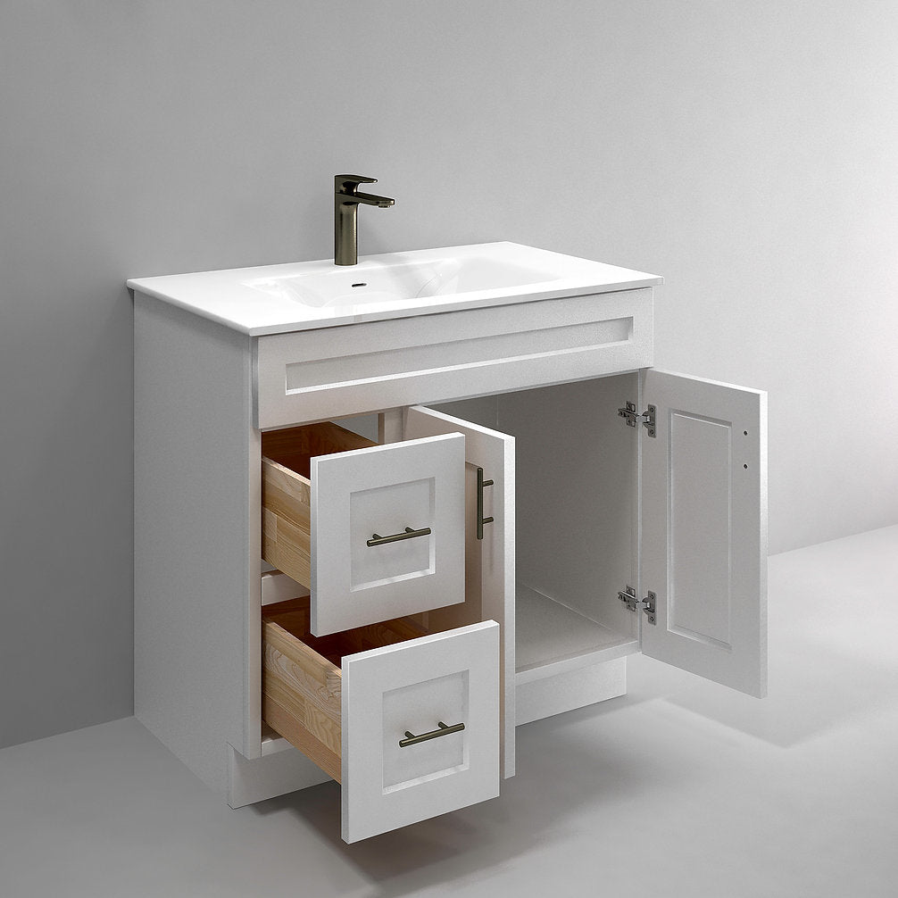 RTA White Shaker 36" Freestanding Bathroom Vanity Combo Base with Optional Quartz or Ceramic Countertop