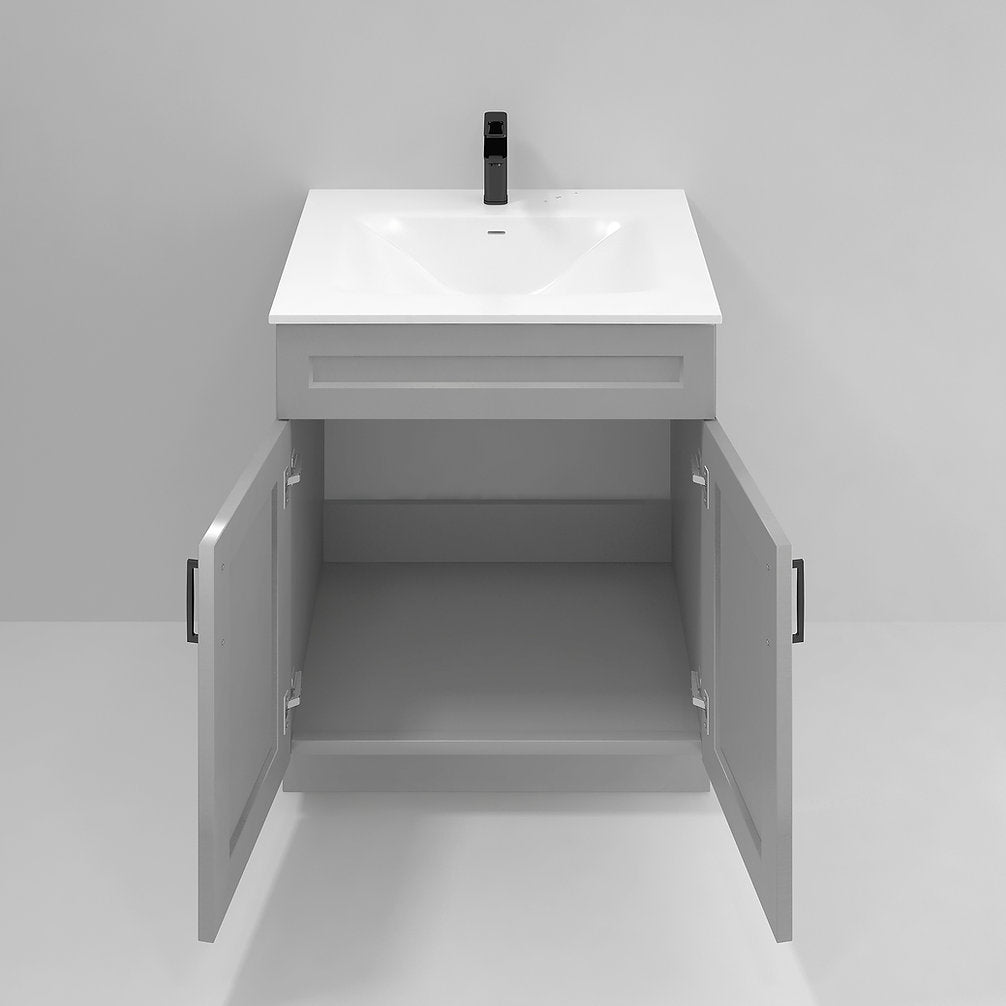 RTA Light Grey Shaker 30" Freestanding Bathroom Vanity Sink Base with Optional Quartz or Ceramic Countertop