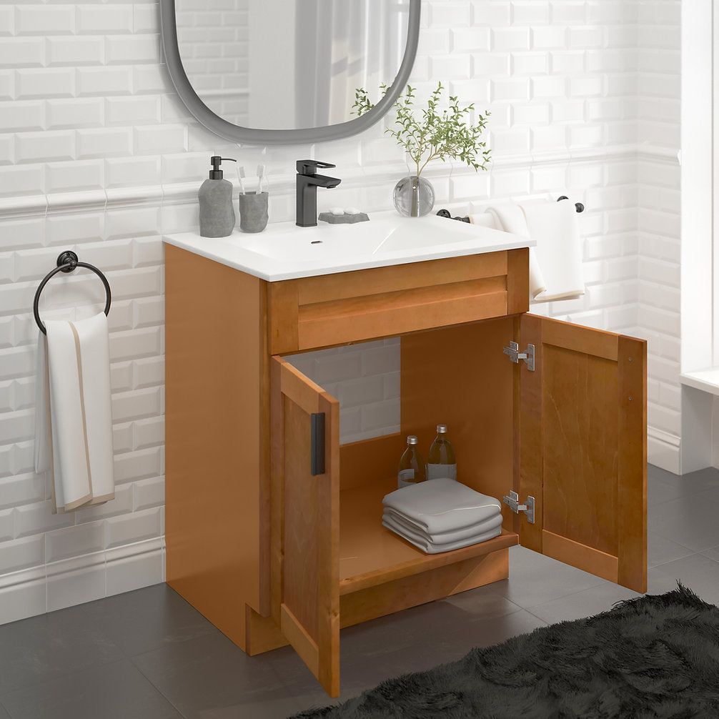 RTA Maple Shaker 30" Freestanding Bathroom Vanity Sink Base with Optional Quartz or Ceramic Countertop