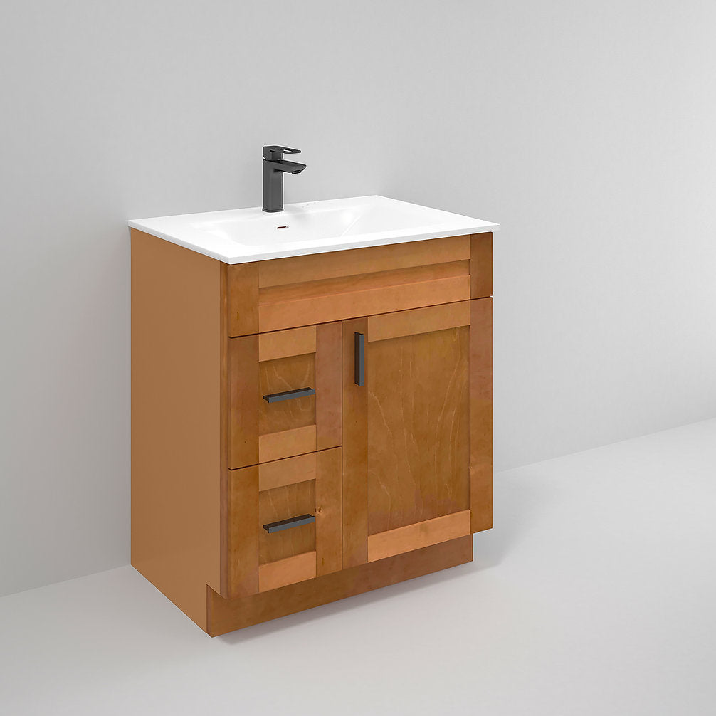 RTA Maple Shaker 30" Freestanding Bathroom Vanity Combo Base with Optional Quartz or Ceramic Countertop