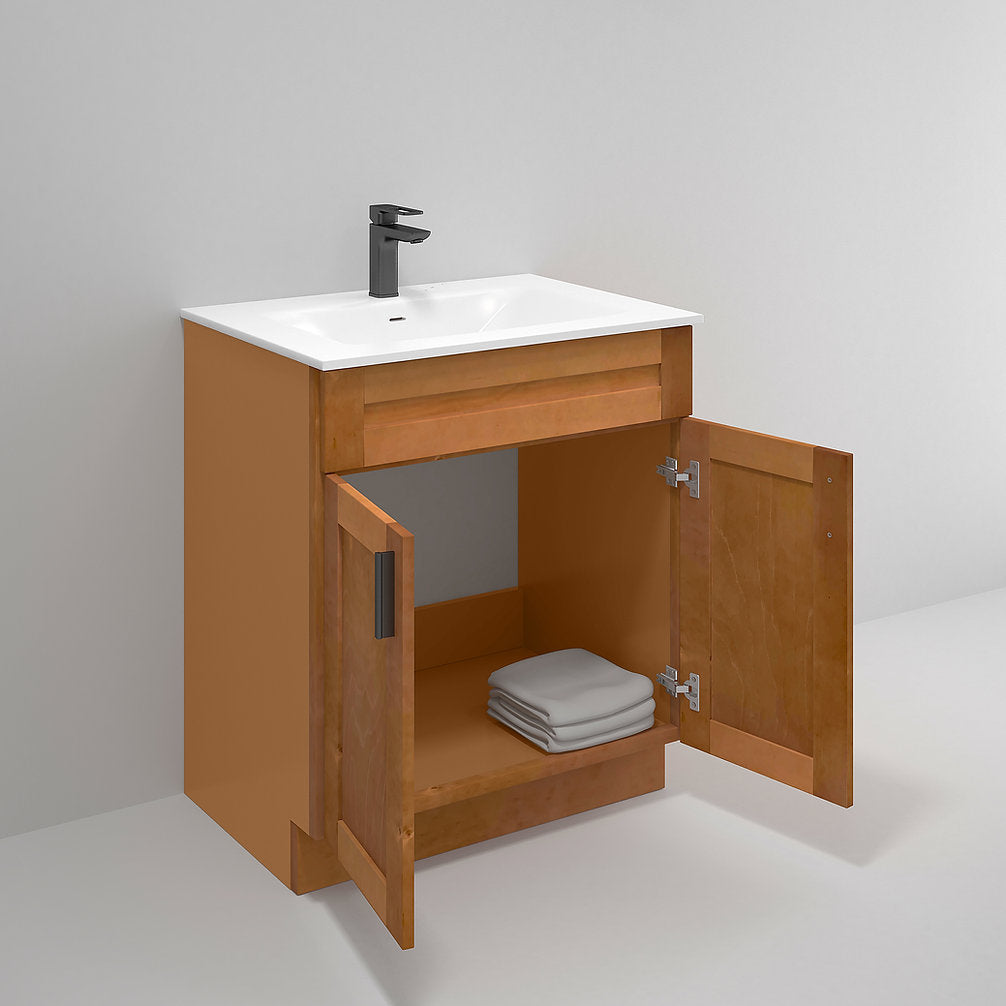 RTA Maple Shaker 30" Freestanding Bathroom Vanity Sink Base with Optional Quartz or Ceramic Countertop