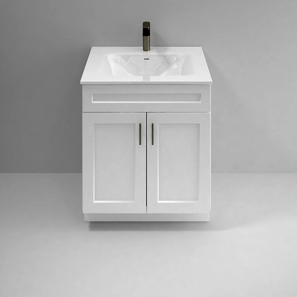 RTA White Shaker 30" Freestanding Bathroom Vanity Sink Base with Optional Quartz or Ceramic Countertop