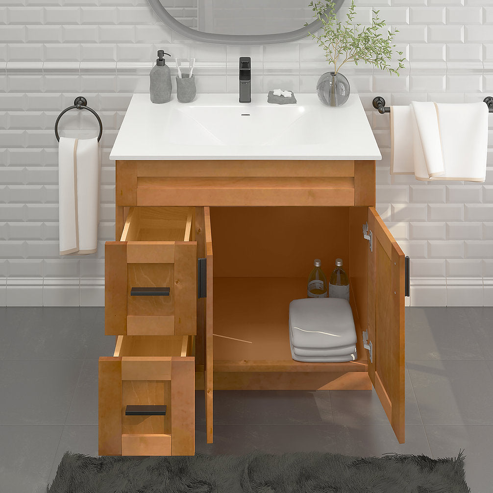 RTA Maple Shaker 36" Freestanding Bathroom Vanity Combo Base with Optional Quartz or Ceramic Countertop