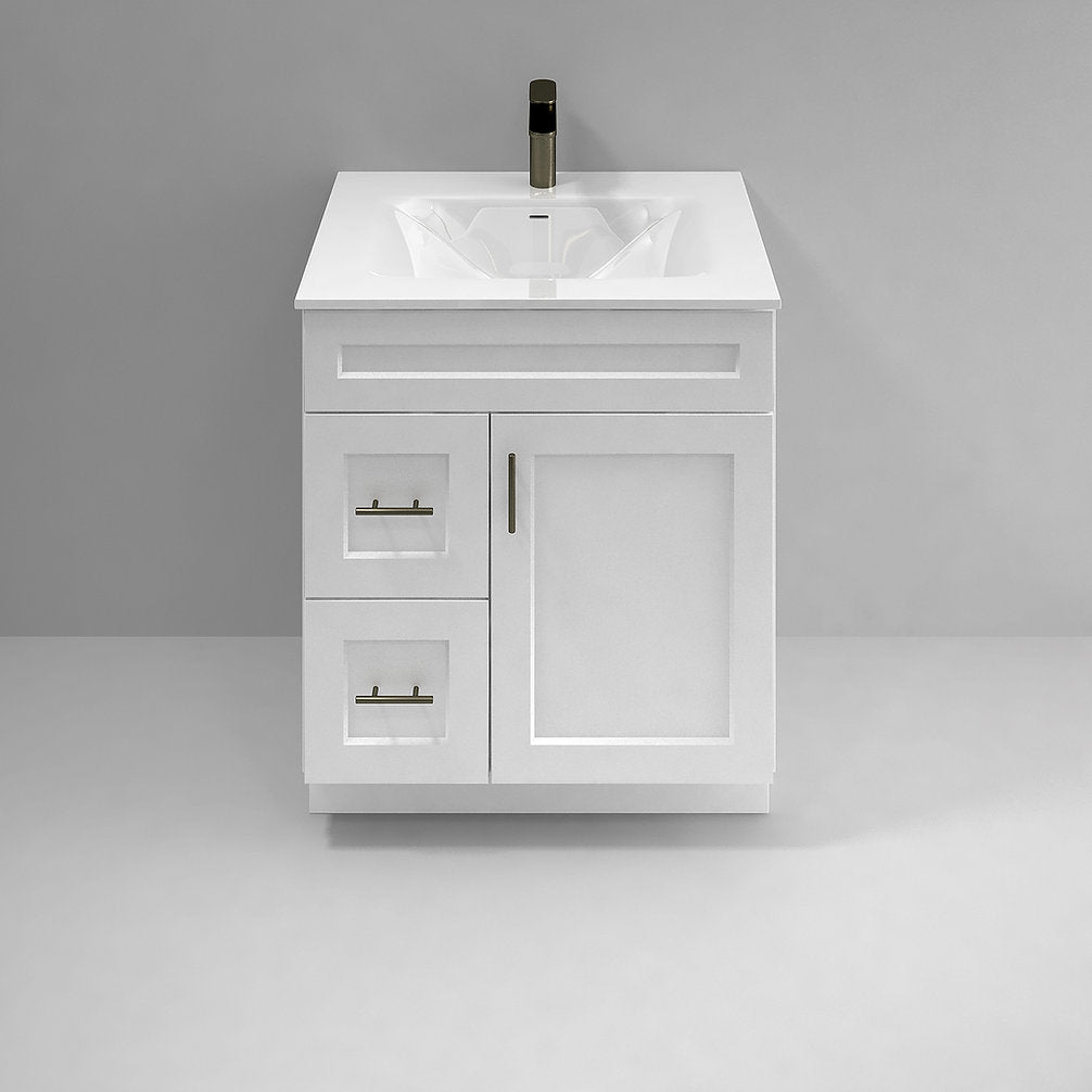 RTA White Shaker 30" Freestanding Bathroom Vanity Combo Base with Optional Quartz or Ceramic Countertop
