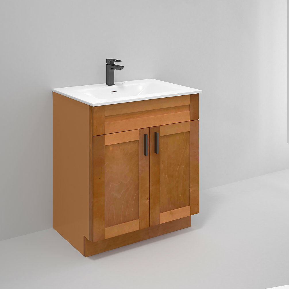 RTA Maple Shaker 30" Freestanding Bathroom Vanity Sink Base with Optional Quartz or Ceramic Countertop