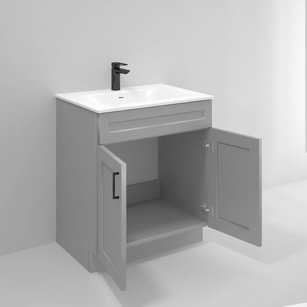 RTA Light Grey Shaker 30" Freestanding Bathroom Vanity Sink Base with Optional Quartz or Ceramic Countertop
