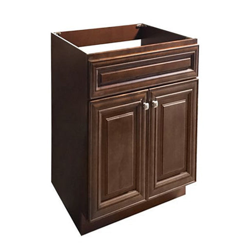RTA Maple Walnut Raised Panel 24" Freestanding Bathroom Vanity Sink Base with Optional Quartz or Ceramic Countertop