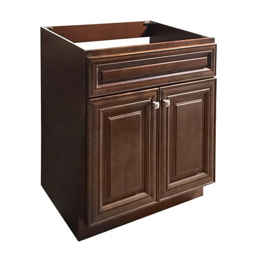 RTA Maple Walnut Raised Panel 30" Freestanding Bathroom Vanity Sink Base with Optional Quartz or Ceramic Countertop