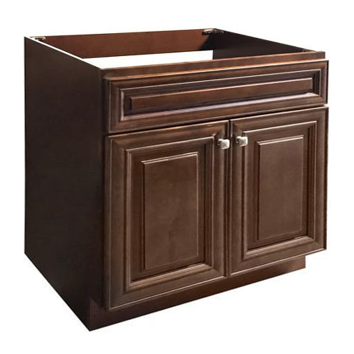 RTA Maple Walnut Raised Panel 36" Freestanding Bathroom Vanity Sink Base with Optional Quartz or Ceramic Countertop