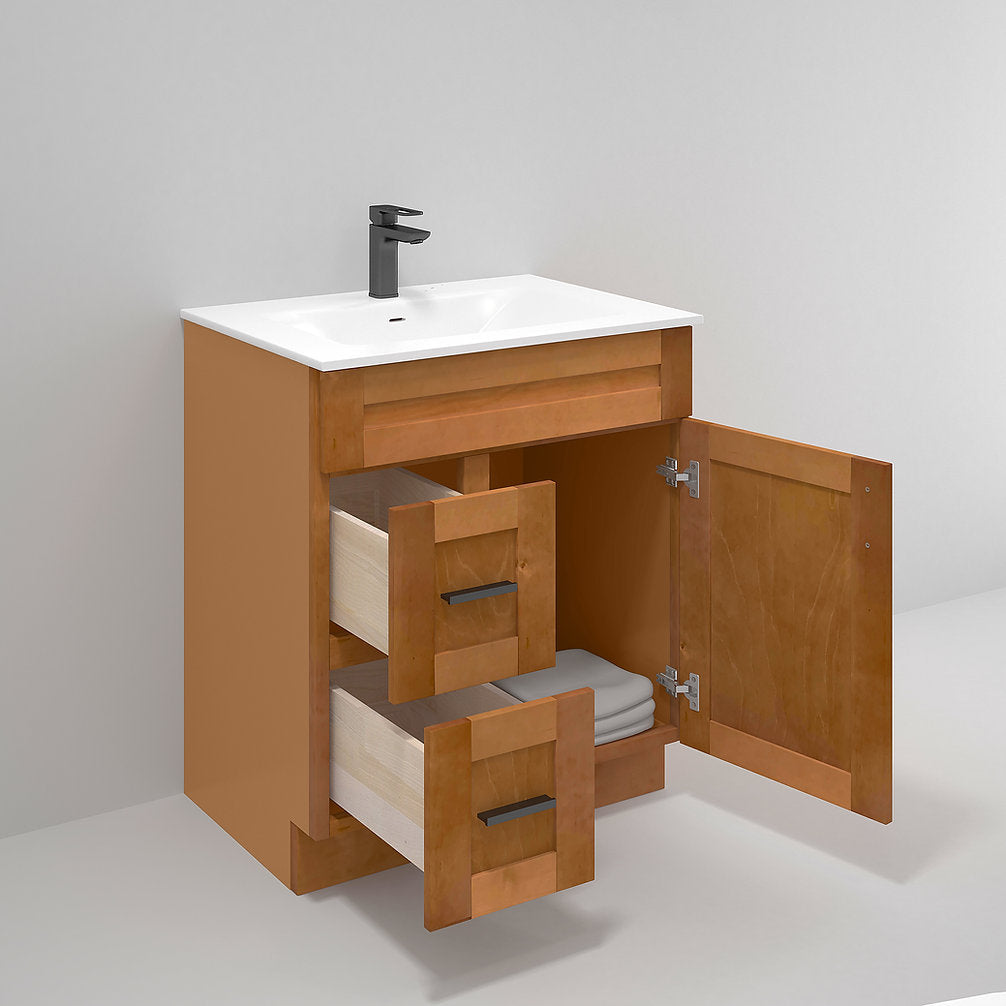 RTA Maple Shaker 30" Freestanding Bathroom Vanity Combo Base with Optional Quartz or Ceramic Countertop
